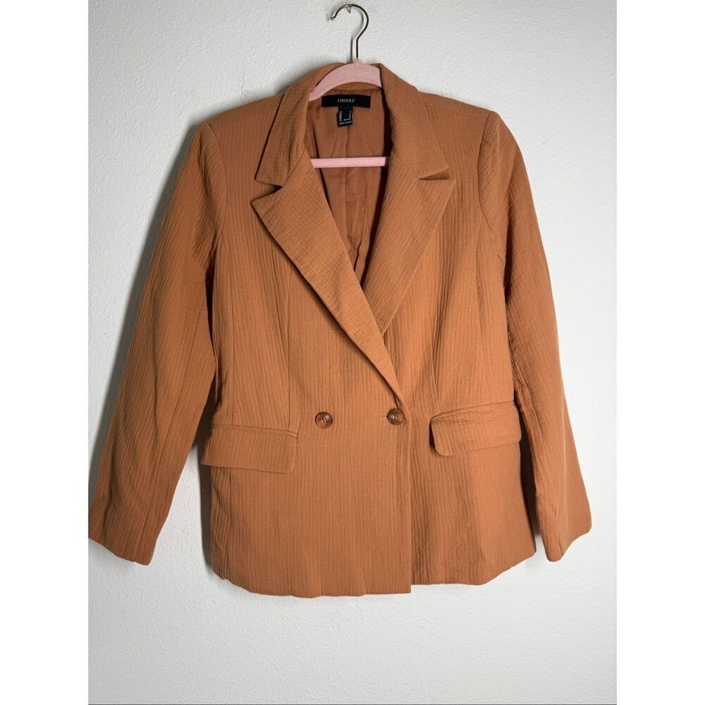 Forever 21 Jacket Blazer Womens Size S Ribbed Notched Camel Brown Cotton